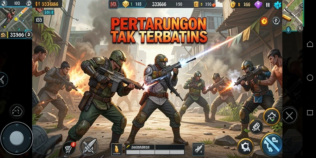 Tampilan gameplay mendebarkan dari 333666 dengan pertarungan intens.