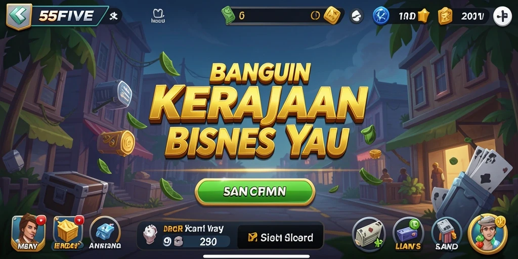 Tampilan gameplay menarik dari 55FIVE dengan berbagai fitur Tycoon.