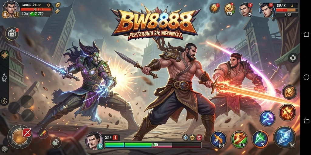 Screenshot gameplay BW888 menampilkan pertarungan seru antara karakter yang berbeda.