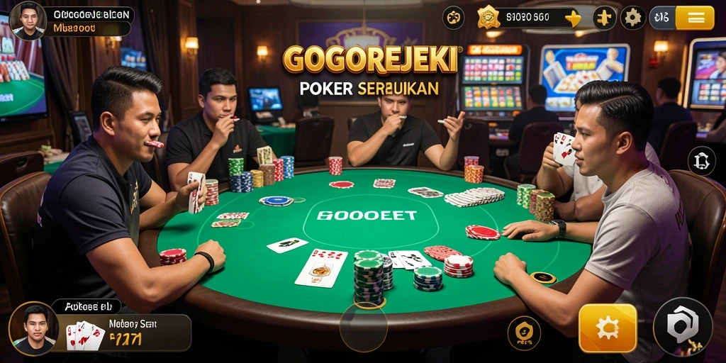 Tampilan gameplay GOGOREJEKI dengan suasana poker yang mendebarkan.