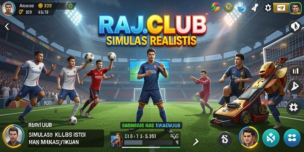 Screenshot gameplay RAJACLUB memperlihatkan pengelolaan klub yang mendetail.