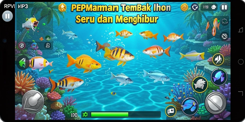Tampilan gameplay RPVIP3 saat menangkap ikan dalam pertempuran seru.