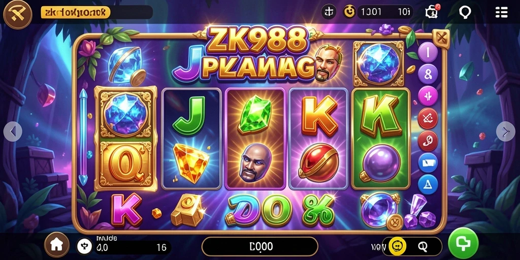 Tampak gameplay seru ZK988 dengan grafis menarik dan fitur bonus.